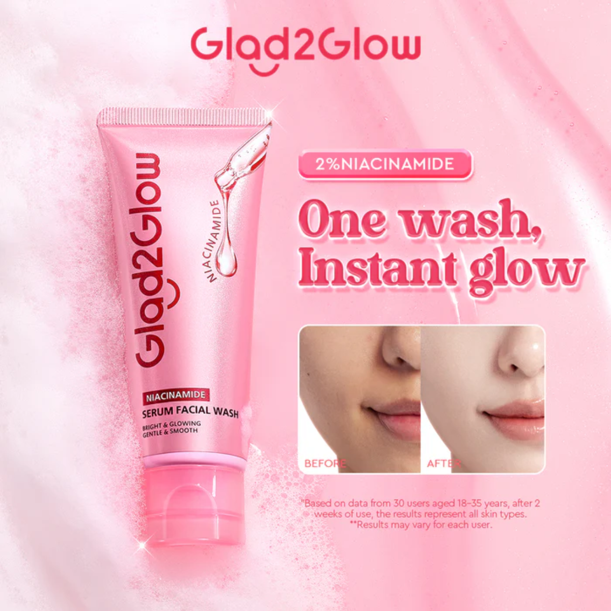 Glad2Glow Niacinamide Serum Facial Wash Cleanser - 70 g