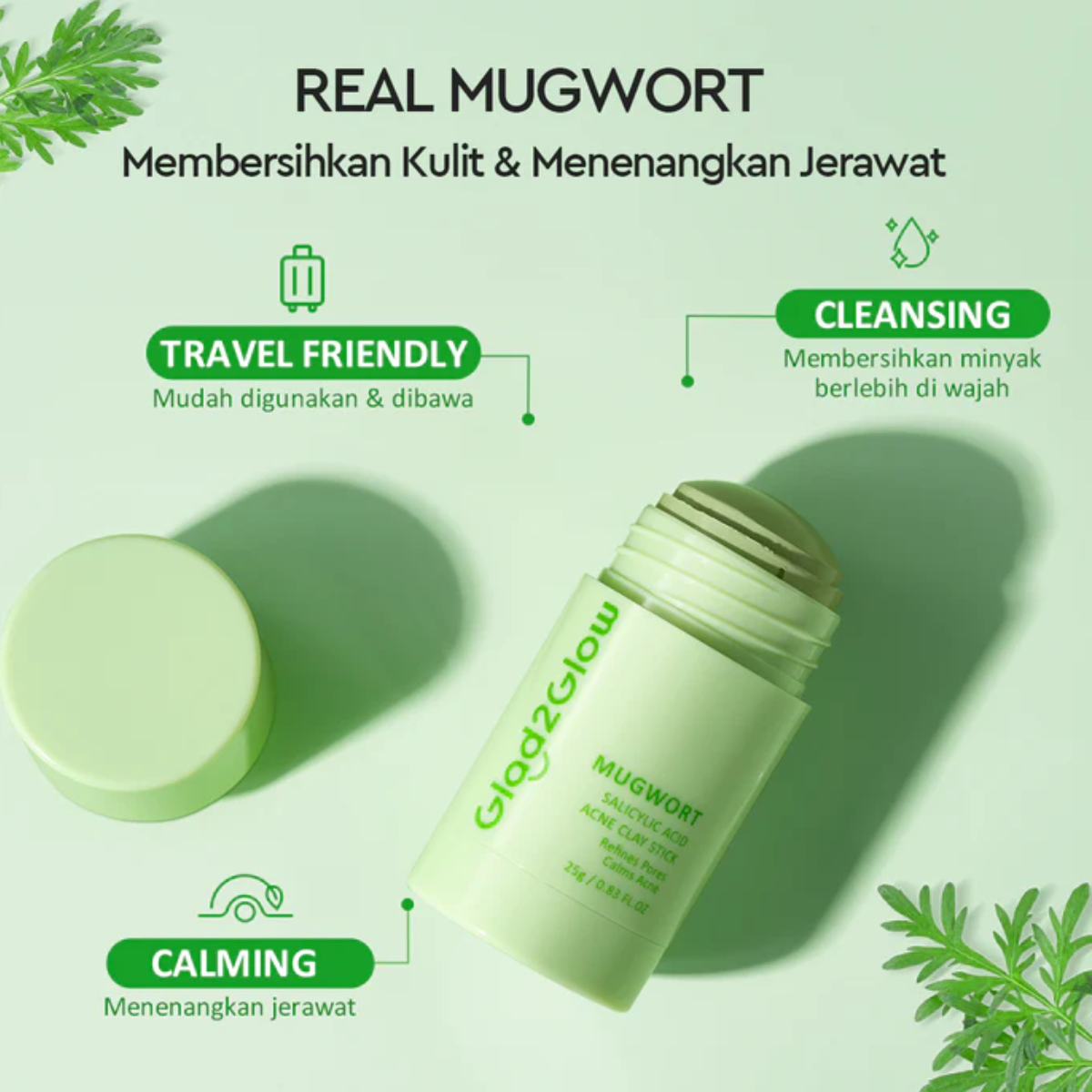 Glad2Glow Mugwort Salicylic Acid Acne Clay Stick 25G