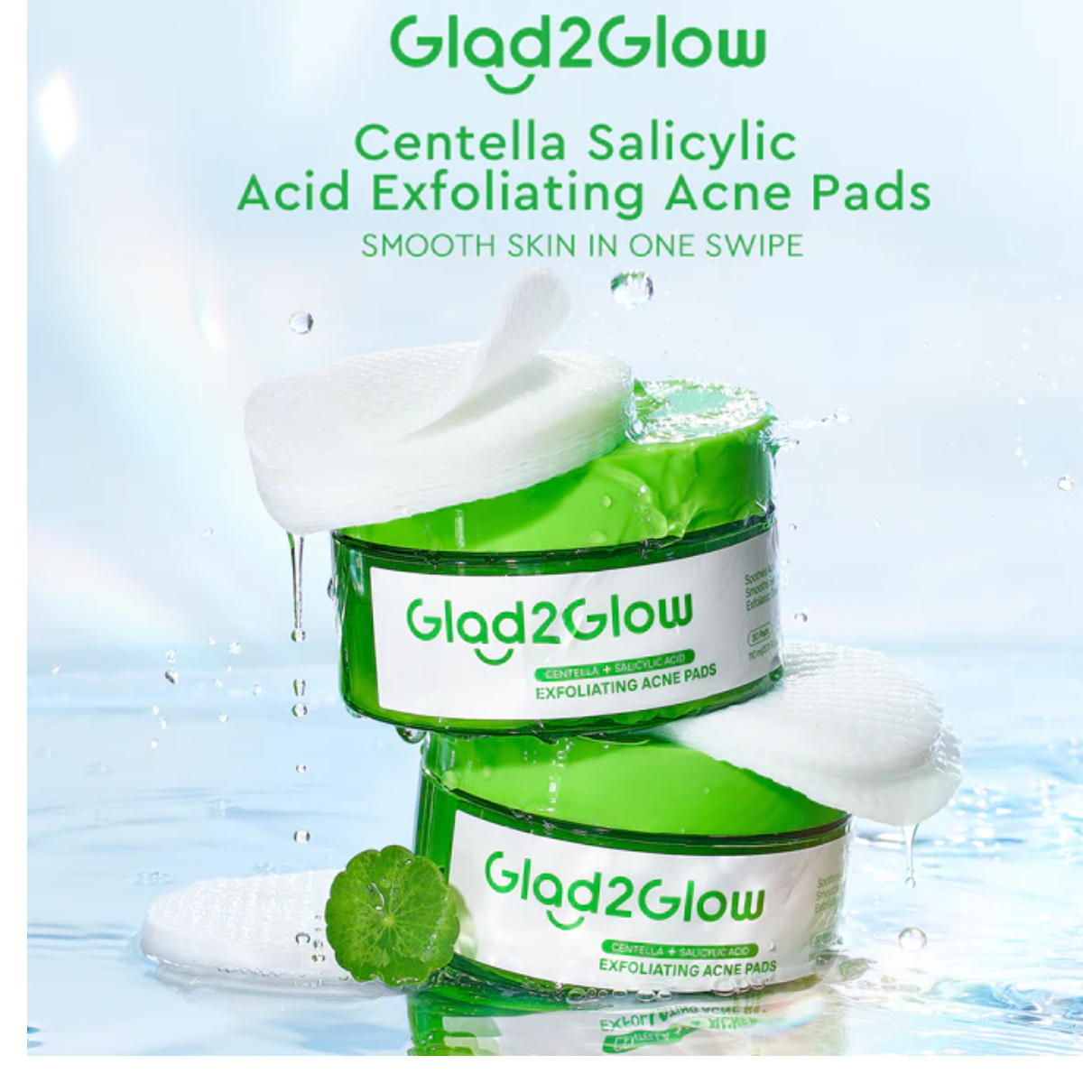 Glad2Glow Centella Salicylic Acid Exfoliating Acne Pads - 30 pads
