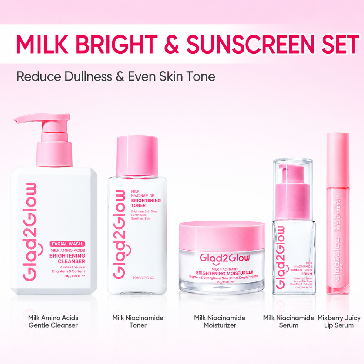 Glad2Glow Milk Niacinamide Brightening Set  - Glowing Skincare Set